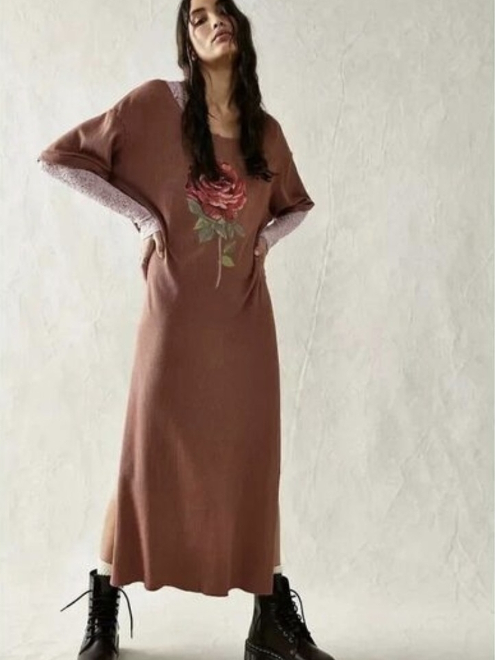 Free People x Vintage Souls Slouchy Maxi Dress with Rose Graphic - Picture 14 of 15